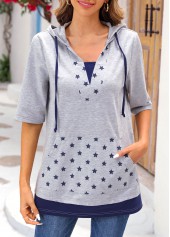 Light Grey Marl Star Print T Shirt