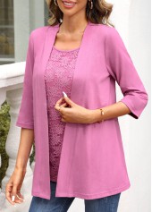 Purple 3/4 Sleeve Square Neck Cardigan and Tank Top | thumb picture 