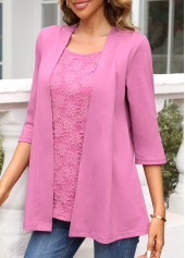 Purple 3/4 Sleeve Square Neck Cardigan and Tank Top | thumb picture 