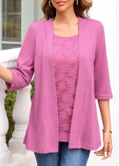 Purple 3/4 Sleeve Square Neck Cardigan and Tank Top
