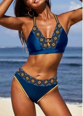 Mid Waisted Tribal Print Peacock Blue Bikini Bottom | thumb picture 