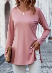 Light Pink Button Long Sleeve T Shirt