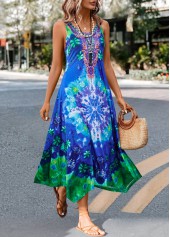 Blue Asymmetry Tie Dye Print H Shape Dress | thumb picture 