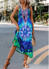 Blue Asymmetry Tie Dye Print H Shape Dress | thumb picture 