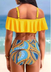 Ruffle Mid Waisted Paisley Print Yellow Bikini Set | thumb picture 