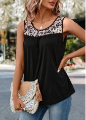 Black Patchwork Leopard Round Neck Tank Top | thumb picture 