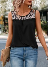 Black Patchwork Leopard Round Neck Tank Top | thumb picture 