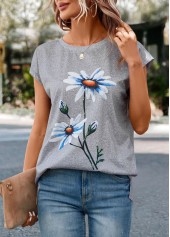 Light Grey Marl Floral Print T Shirt | thumb picture 