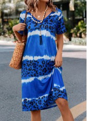 Blue Leopard H Shape Short Sleeve Dress