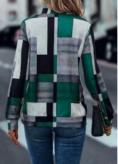 Turquoise Zipper Geometric Print Long Sleeve Sweatshirt | thumb picture 