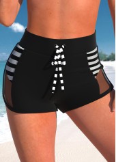 High Waisted Striped Black Swim Shorts
