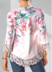Light Pink Tuck Stitch Floral Print 3/4 Sleeve Blouse | thumb picture 