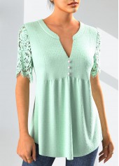 Mint Green Lace Short Sleeve Split Neck Blouse | thumb picture 