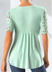 Mint Green Lace Short Sleeve Split Neck Blouse | thumb picture 