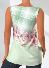 Light Green Zipper Floral Print Tank Top | thumb picture 