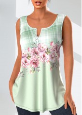 Light Green Zipper Floral Print Tank Top | thumb picture 