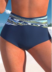 High Waisted Floral Print Navy Bikini Bottom