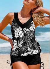 Patchwork Floral Print Black Tankini Set | thumb picture 