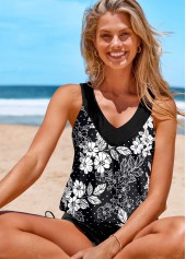 Patchwork Floral Print Black Tankini Set | thumb picture 