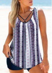 Metal Ring Tribal Print Multi Color Tankini Set