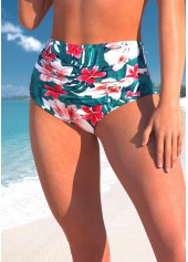 High Waisted Floral Print Turquoise Bikini Bottom | thumb picture 