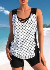 Criss Cross Polka Dot White Tankini Top-No Bottom | picture 1