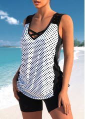 Criss Cross Polka Dot White Tankini Top-No Bottom | picture 3