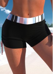 Mid Waisted Multi Stripe Print Black Swim Shorts
