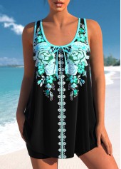 Bowknot Floral Print Cyan Tankini Top-No Bottom | picture 1