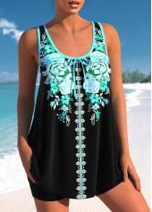 Bowknot Floral Print Cyan Tankini Top-No Bottom | picture 3