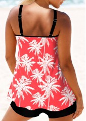 Metal Ring Leaf Print Coral Red Tankini Set | thumb picture 