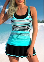 Drawstring Polka Dot Cyan Tankini Top-No Bottom
