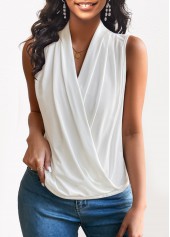White Lightweight V Neck Tank Top
