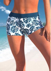 Mid Waisted Tropical Plants Print Peacock Blue Swim Shorts