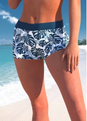 Mid Waisted Tropical Plants Print Peacock Blue Swim Shorts | thumb picture 