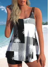 Tropical Plants Print Black Tankini Top-No Bottom | picture 1