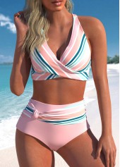 Criss Cross Multi Stripe Print Bikini Top-No Bottom