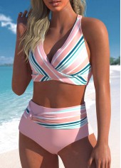 Criss Cross Multi Stripe Print Bikini Top-No Bottom