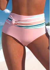 High Waisted Light Pink Multi Stripe Print Bikini Bottom