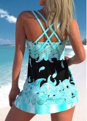 Metal Ring Paisley Print Cyan Swimdress Top-No Bottom | picture 2