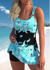 Metal Ring Paisley Print Cyan Swimdress Top-No Bottom | picture 3