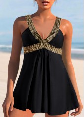 Patchwork Black Wide Strap Swimdress Top-No Bottom | picture 1