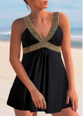 Patchwork Black Wide Strap Swimdress Top-No Bottom | picture 3