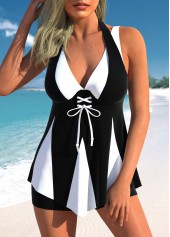 Lace Up Black Tankini Set