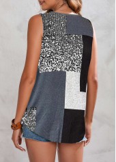Grey Button V Neck Tank Top | thumb picture 