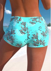 Mid Waisted Leaf Print Cyan Swim Shorts | thumb picture 