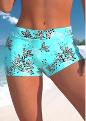Mid Waisted Leaf Print Cyan Swim Shorts