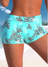 Mid Waisted Leaf Print Cyan Swim Shorts | thumb picture 