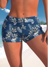Mid Waisted Leaf Print Peacock Blue Swim Shorts