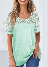 Mint Green Lace Short Sleeve T Shirt | modlily.com - USD 23.99
